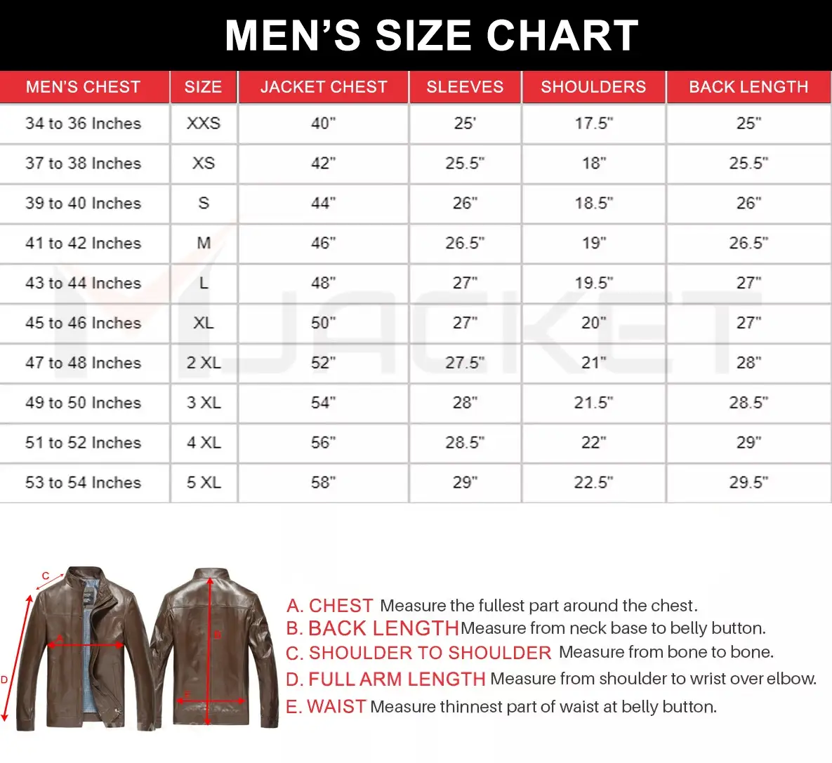 men size chart