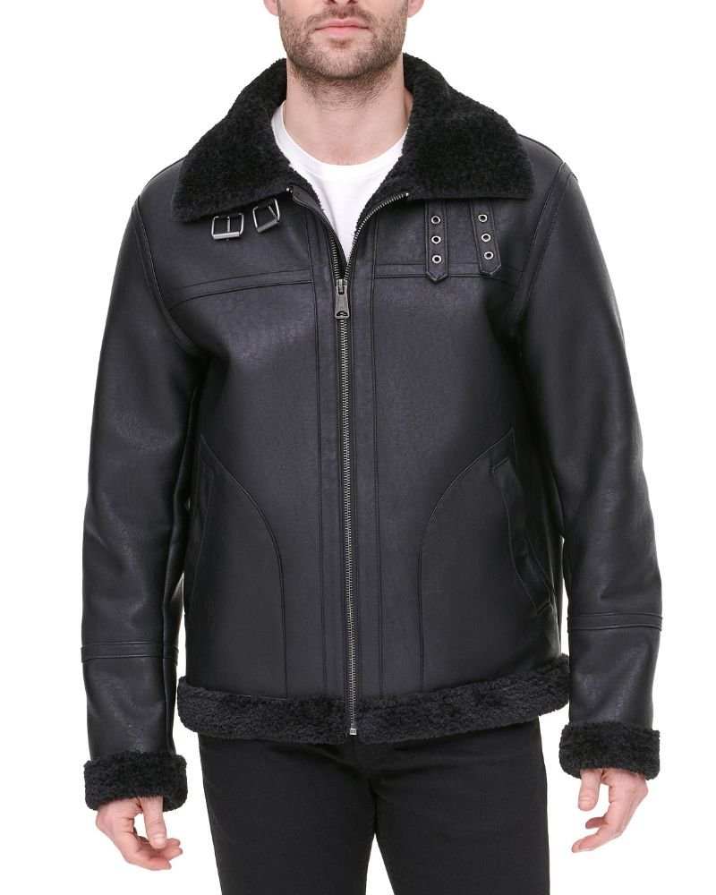 Shop Dashing Black shearling Jacket for men- buy shearling Leather Jacket