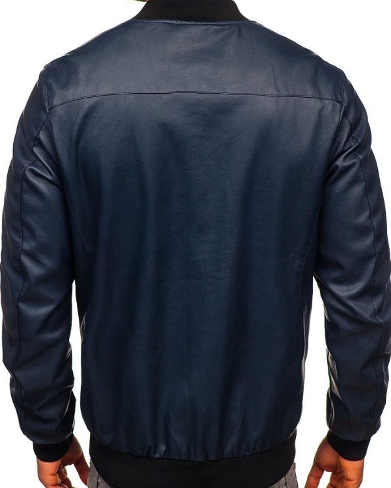 Bomber  Navy Blue Leather Jacket