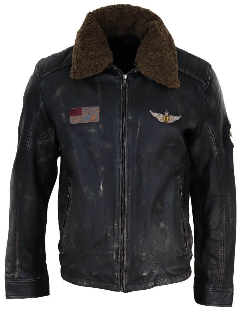 Mens Vintage Logo Leather Jacket