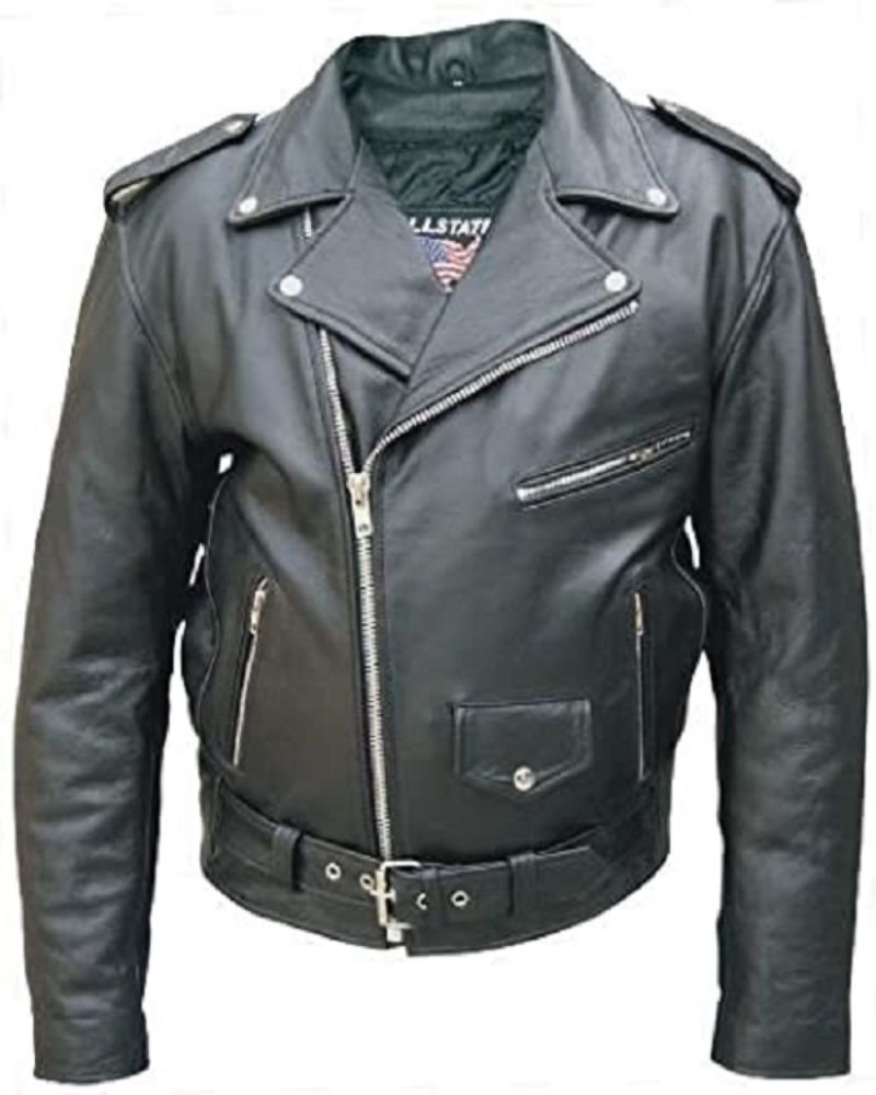 Men's Classic Leather Motorcycle USA Flag Jacket 