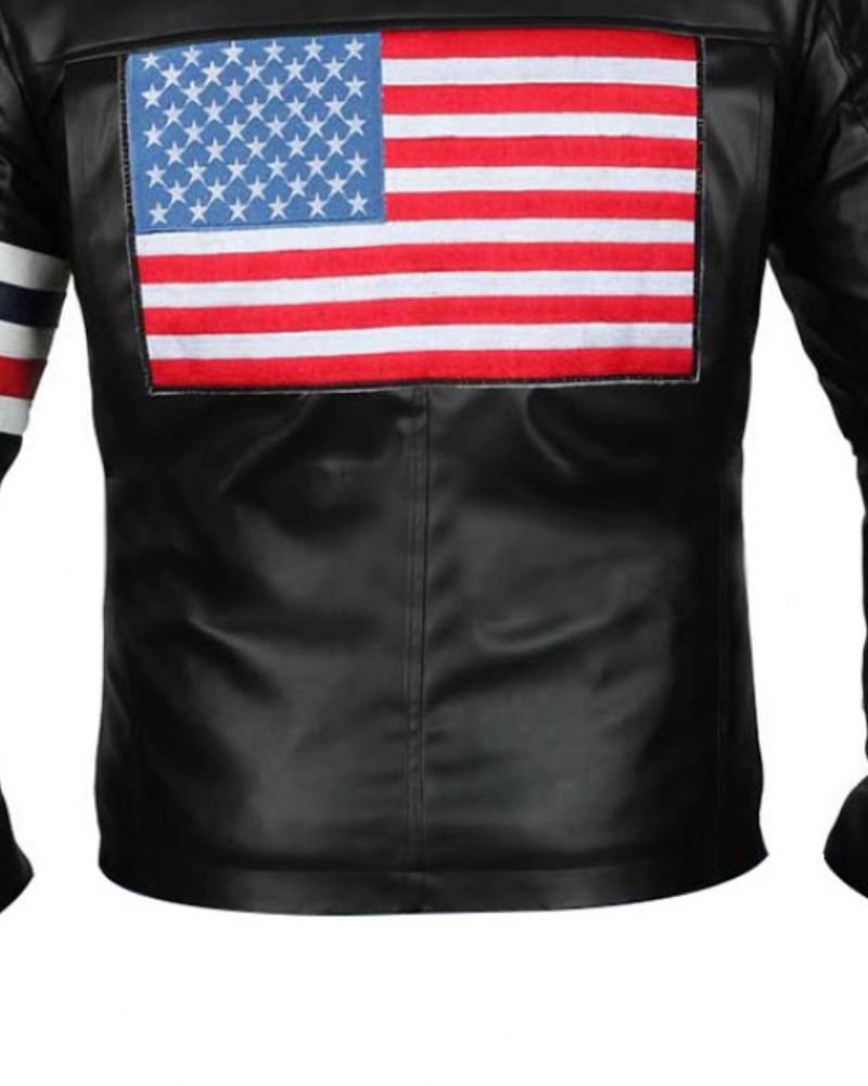 Shop USA Flag Men White Red and Blue Stripe Black Leather Jacket - Buy ...