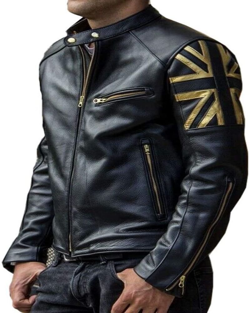  Men's UK Flag TJ Vintage Biker Union Jack Biker Jacket