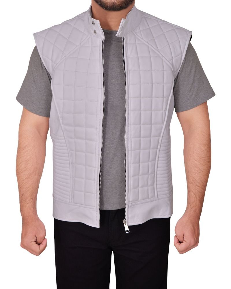 Men White Leather Vest