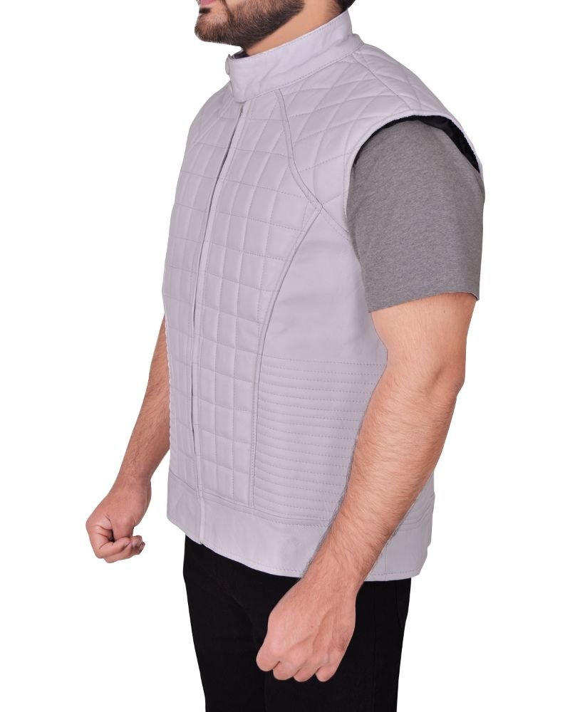 Men White Leather Vest