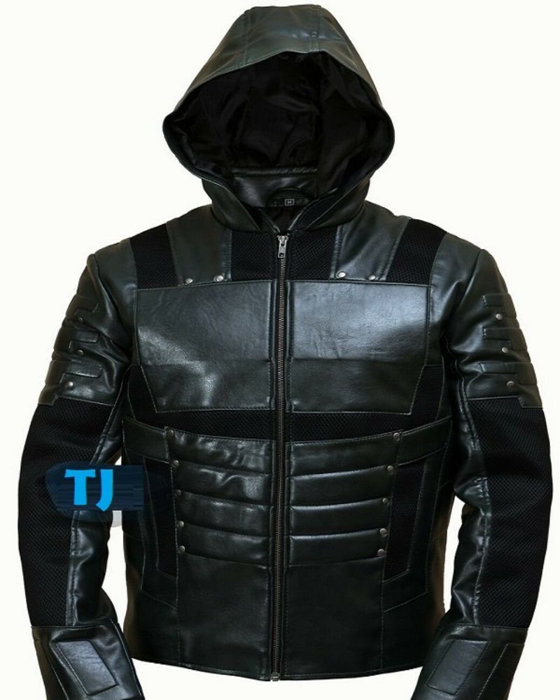  Green Hoodie men leather Jacket