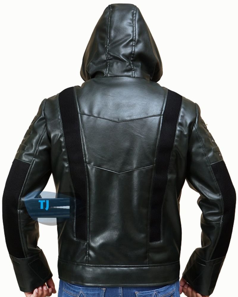  Green Hoodie men leather Jacket