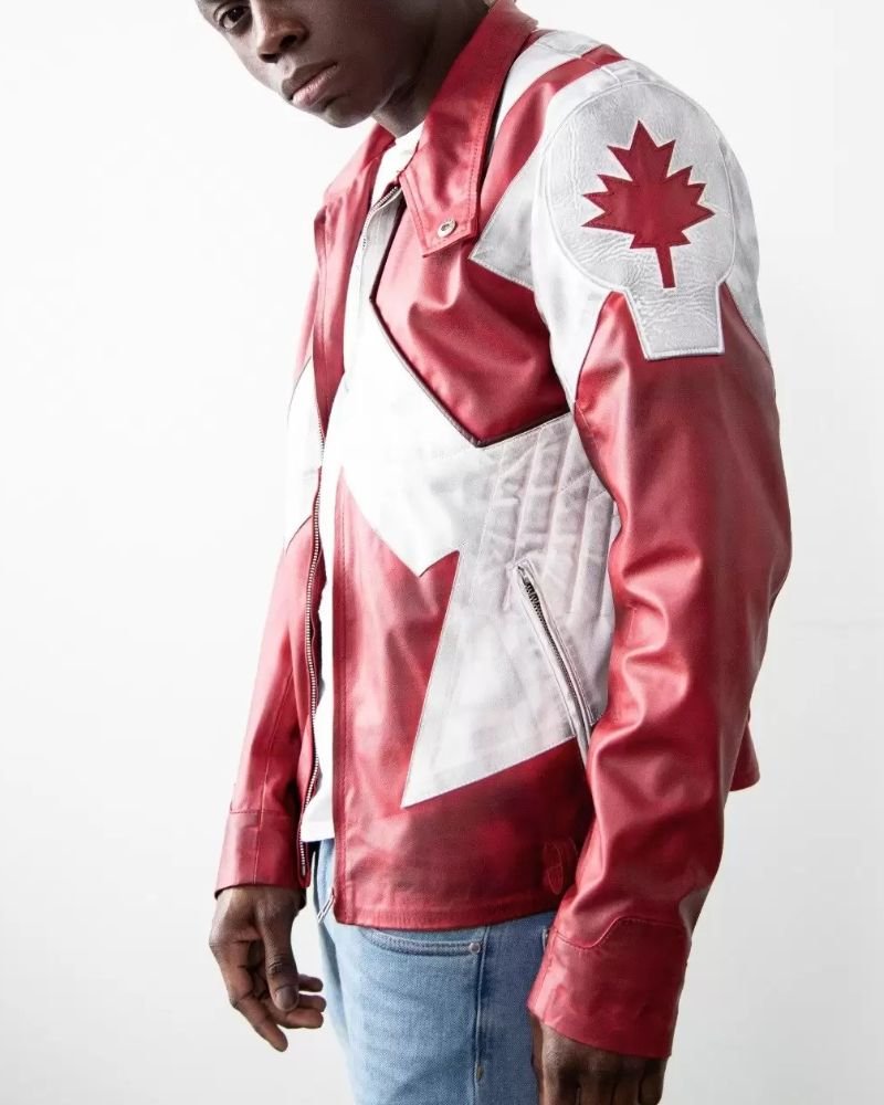 Canadian Flag Leather Jacket Red And White