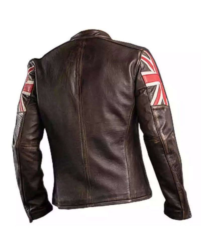 Brown Union Jack Racer Leather UK Flag Jacket