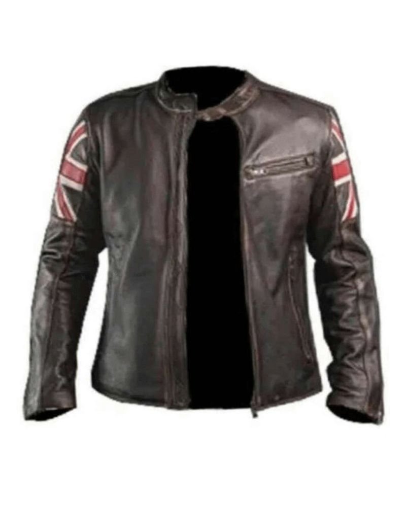 Brown Union Jack Racer Leather UK Flag Jacket