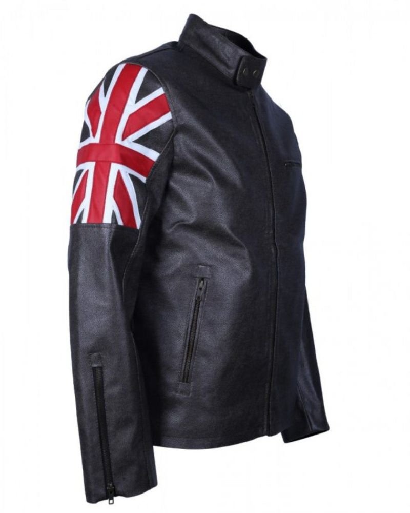 Uk Flag Men Black Leather Jacket 