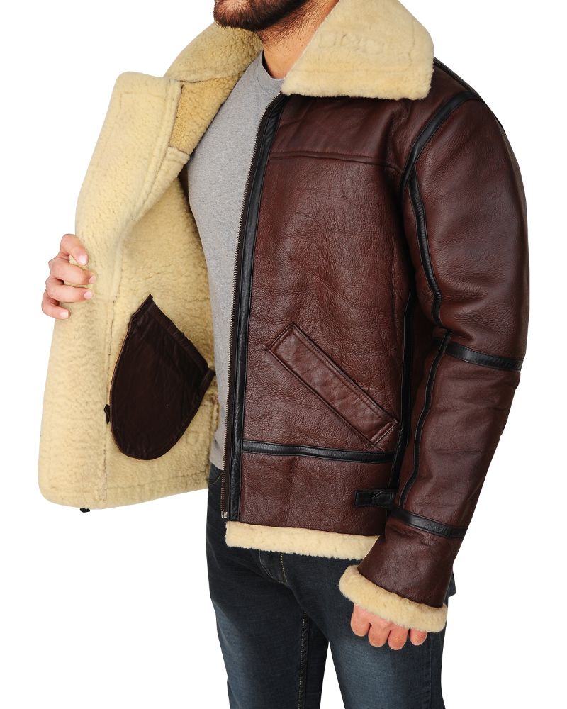 Men Shearling B3 Bomber Leather Jacket