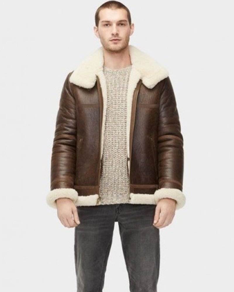  Shop NEW Aviator Shearling Brown Leather Jacket for men