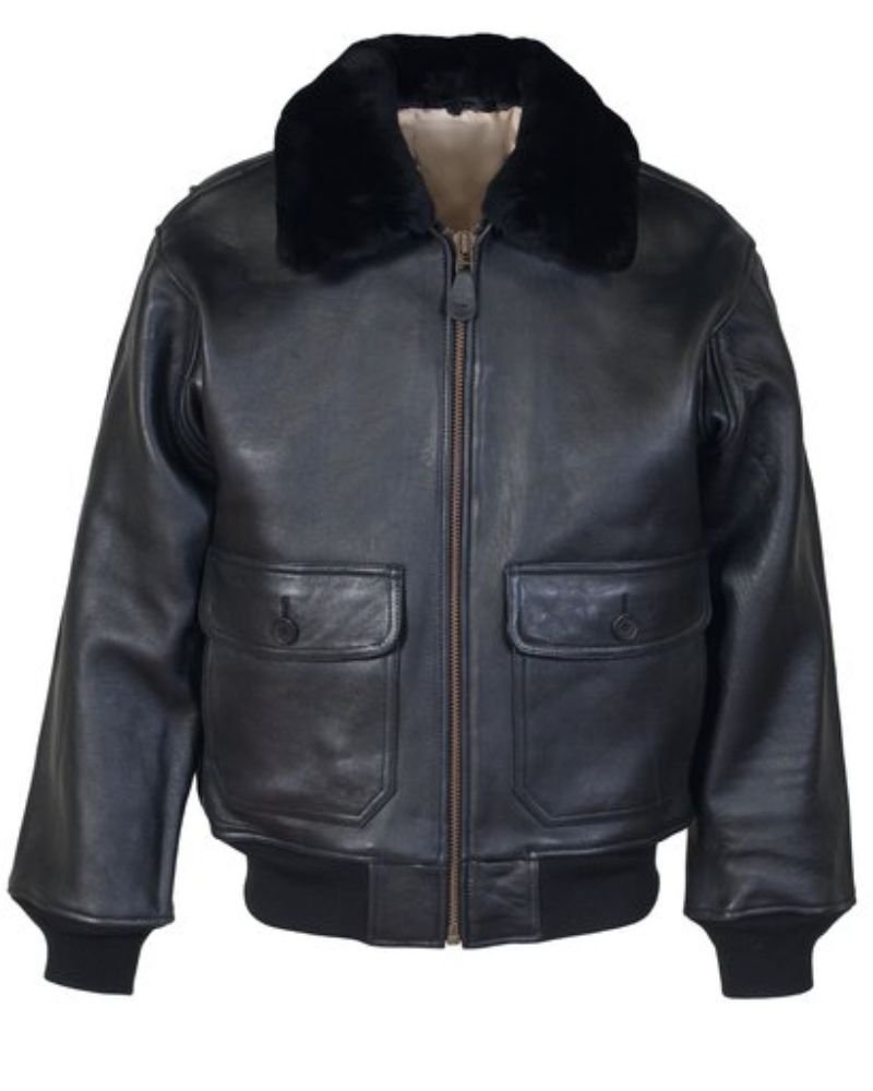 Men G1 Flight Bomber Black Leather Jacket