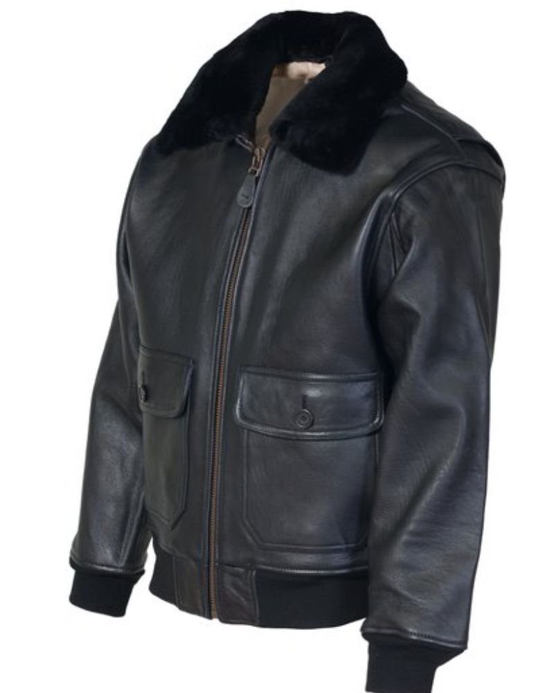 Men G1 Flight Bomber Black Leather Jacket