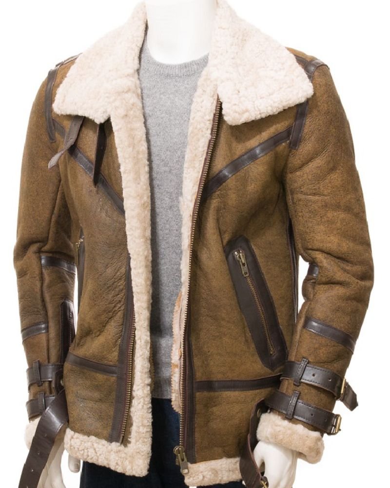 Men Sheepskin B3 Shearling Shirt Collar Jacket