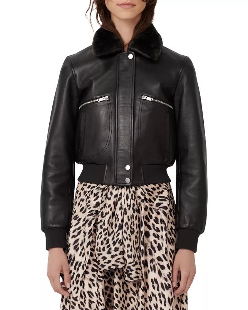 Shop Shearling Collar Jacket- Buy Black Leather Shearling Collar Jacket