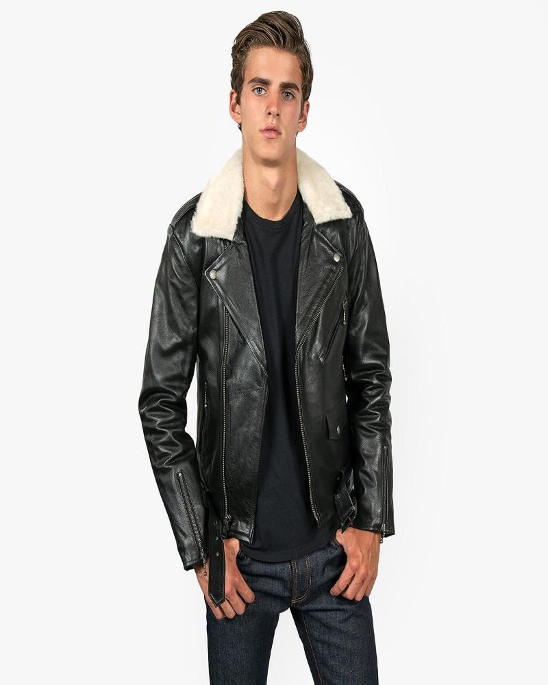 Men Black Jacket With Shearling Collar