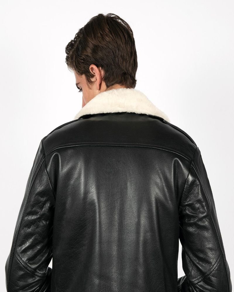 Men Black Jacket With Shearling Collar