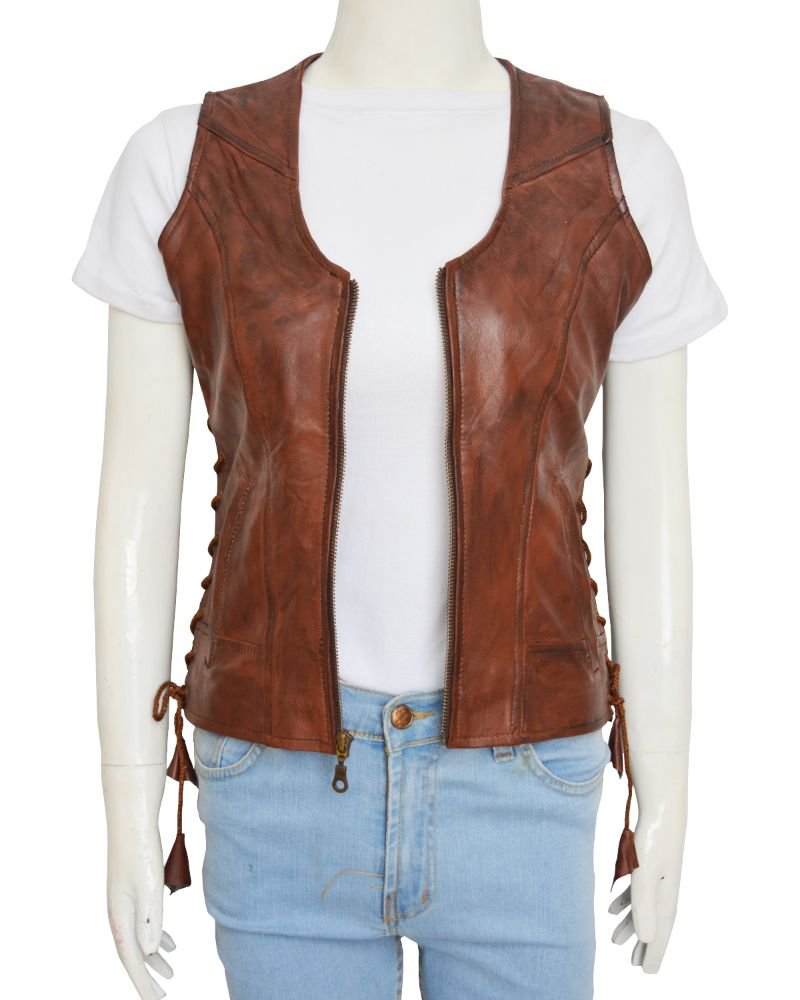 Women Brown Leather Vest