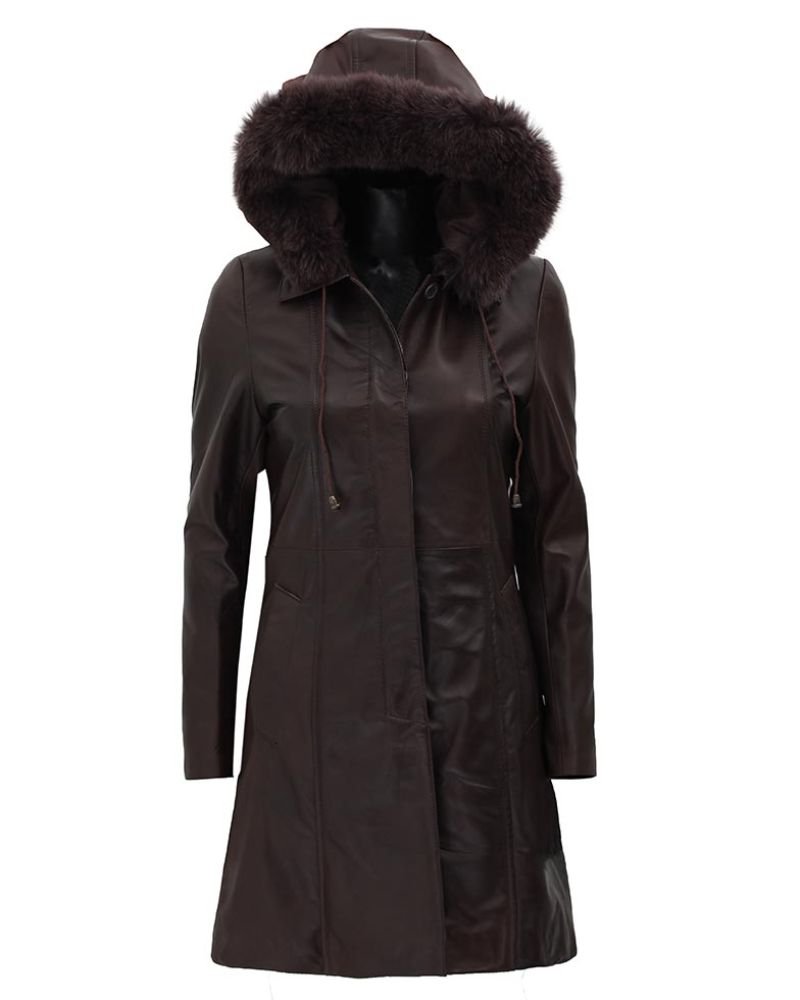 Shearling Hood Female Leather Jacket