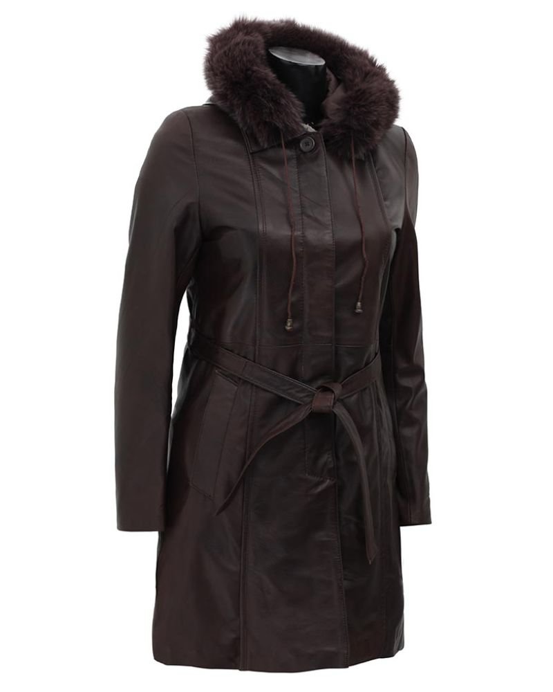 Shearling Hood Female Leather Jacket