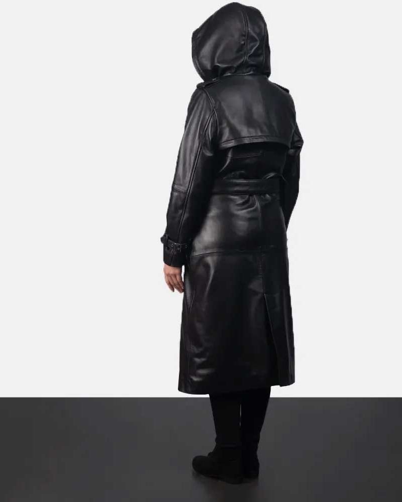 Women Hooded Black Trench Coat