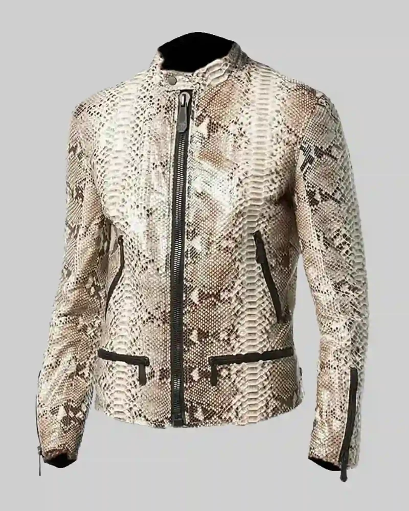 Andrew Tate Snake Print Leather Biker Jacket – Bold & Stylish