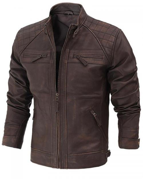 Navy Blue Leather Vest For Men-TorseJackets