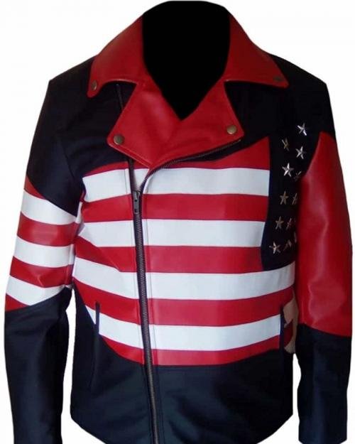 Men's Fashion Rea Leather United State Flag Jacket