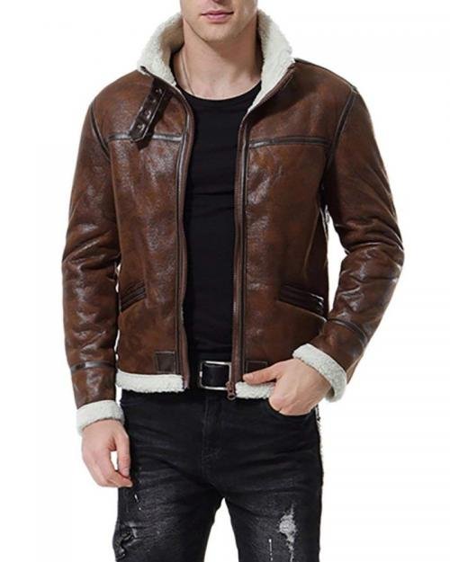 Distressed Brown Bomber Fur Jacket 