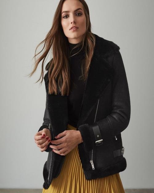 Black Shearling Leather Jacket 