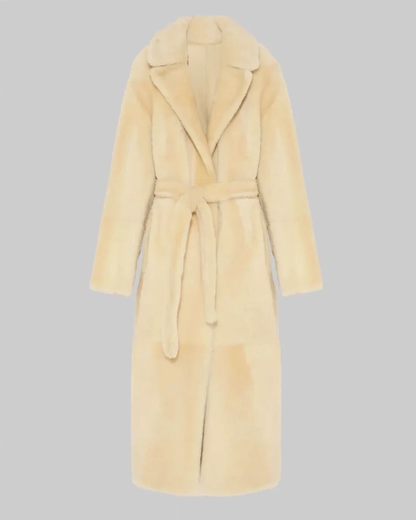 Trendy Women’s Beige Trench Coat With Fur  Selena Gomez Inspired