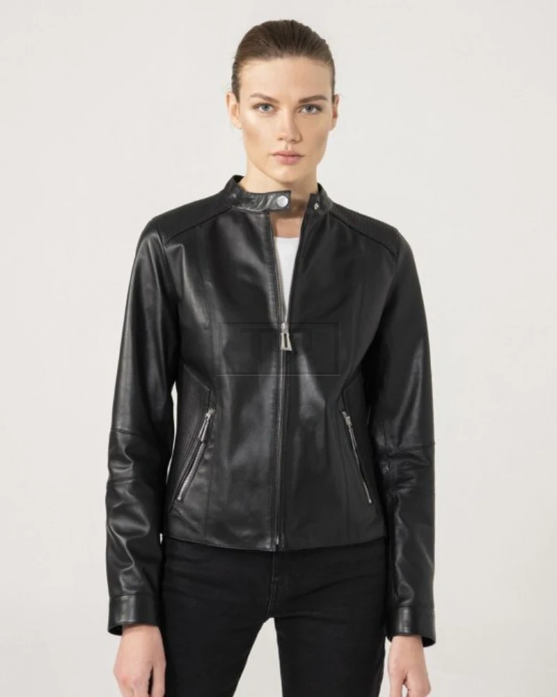 Biker Style Women Casual Black Leather Jacket - image 1