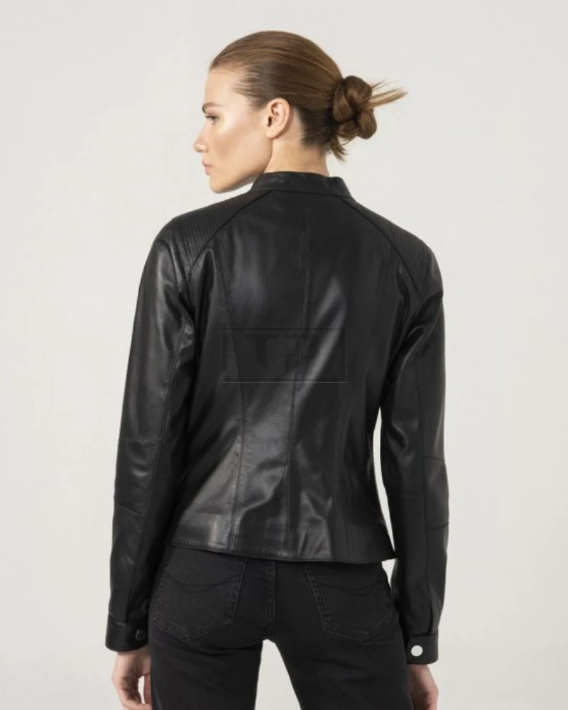 Biker Style Women Casual Black Leather Jacket - image 2