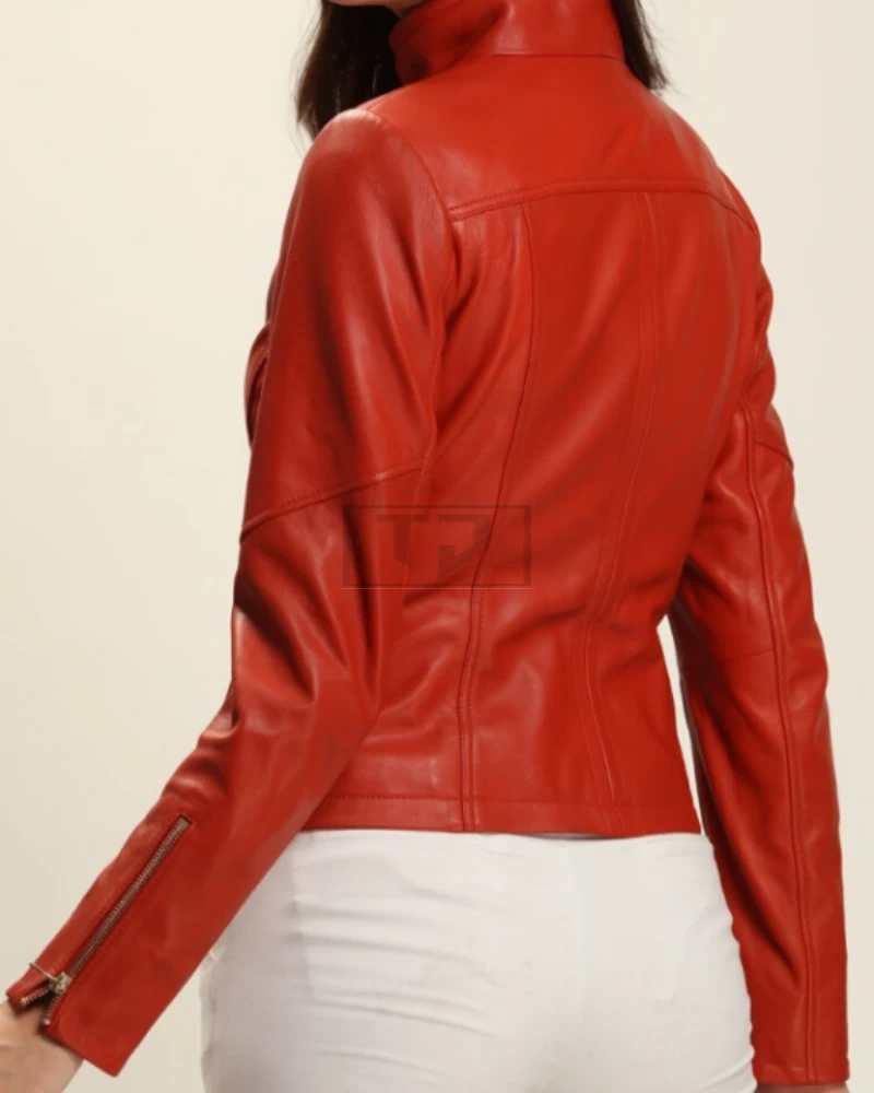 Amazing Bright Red Leather Jacket For Women - image 2