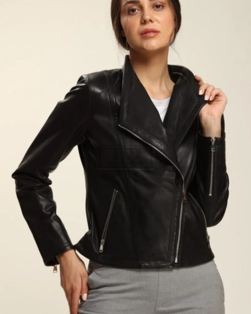 Absolute Black Lambskin Leather Jacket For Women - image 3