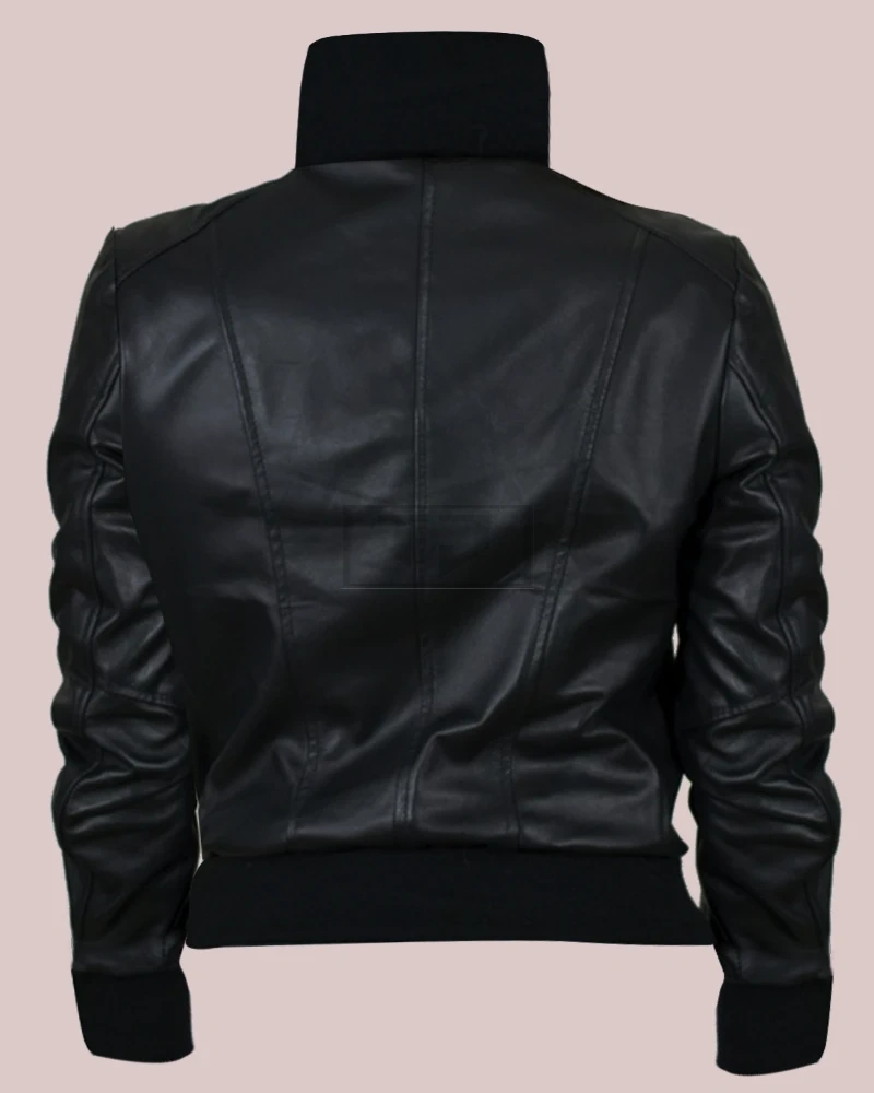 Women's Glossy Black Leather Lavish Bomber Jacket - image 3