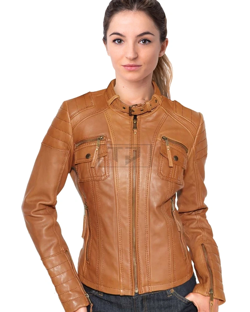 Women's Fired Up Umber Brown Leather Motorist Jacket - image 1