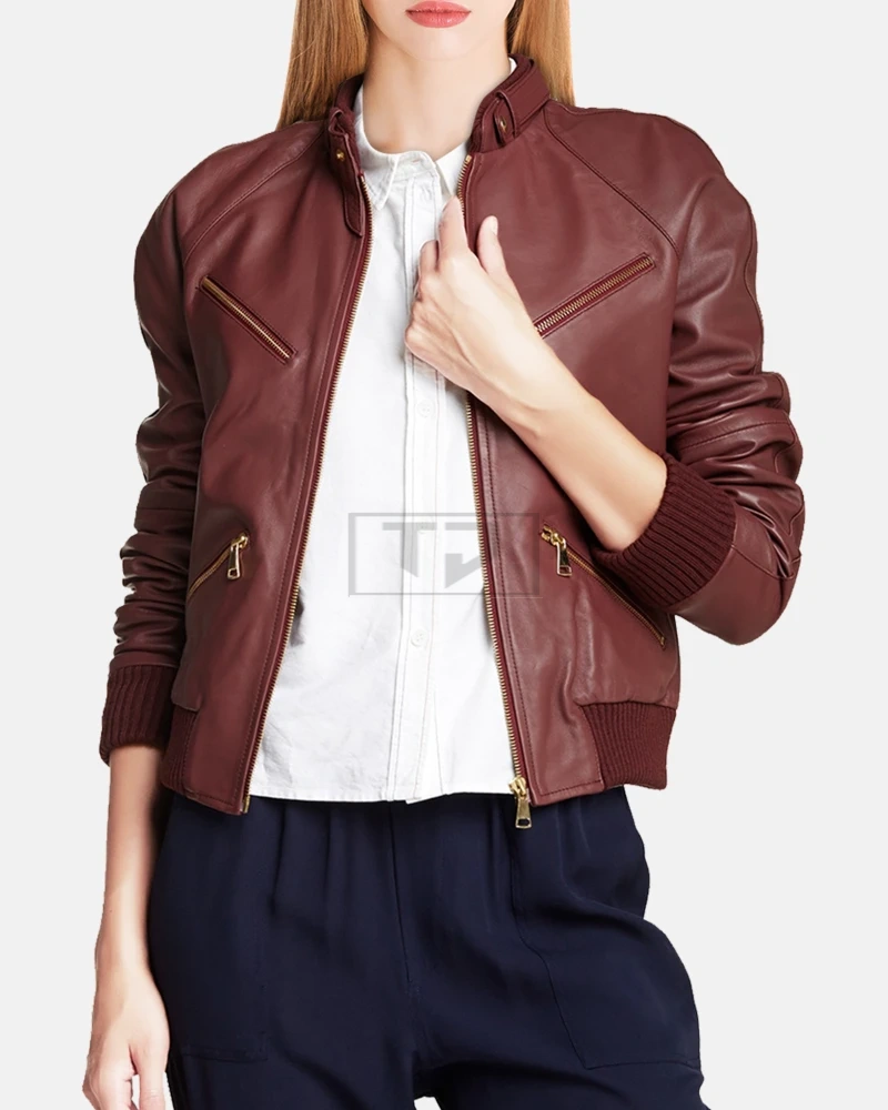 Women's Dapper Genuine Cordovan Leather Bomber Biker Jacket - image 1