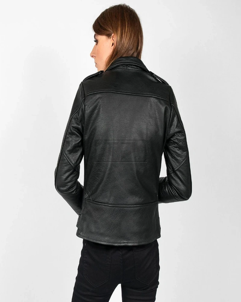 Women Jet Black Biker Jacket - image 2