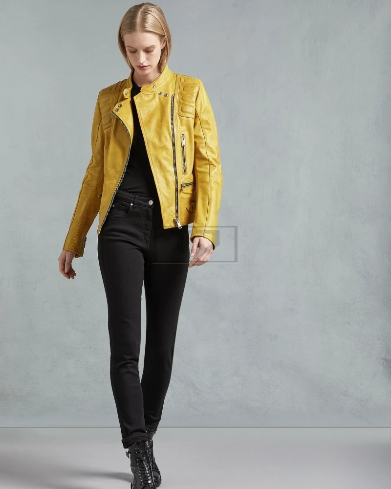 Women Bright Yellow Leather Jacket - image 1