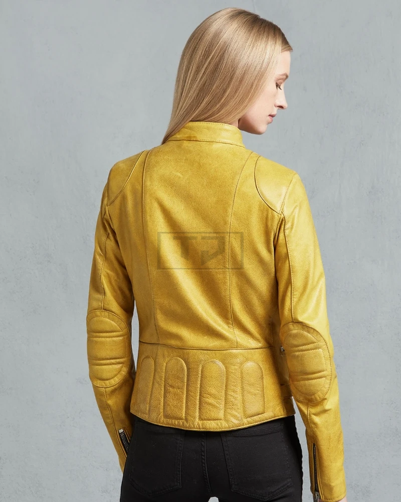 Women Bright Yellow Leather Jacket - image 2