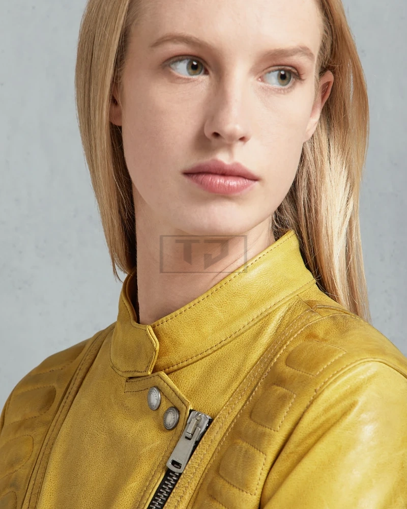 Women Bright Yellow Leather Jacket - image 4