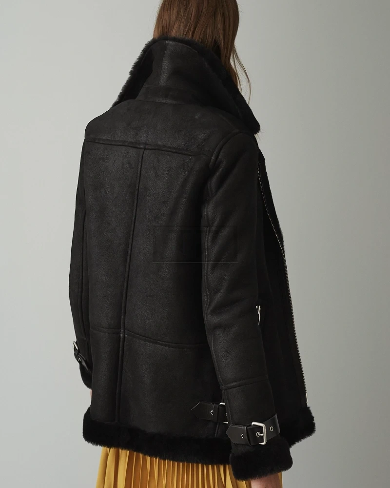 Women Black Shearling Leather Jacket - image 2