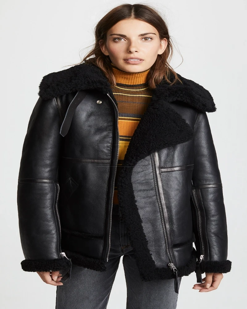 Women Black B3 Bomber Shearling Jacket - image 1