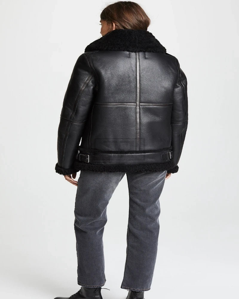 Women Black B3 Bomber Shearling Jacket - image 2