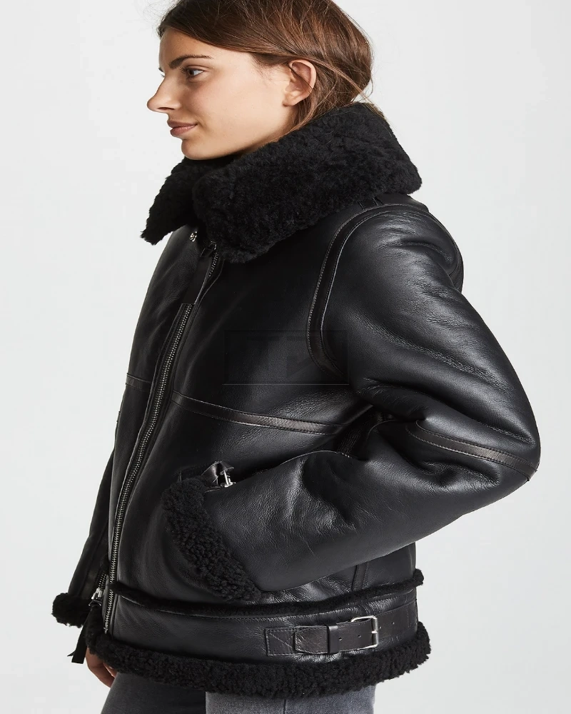 Women Black B3 Bomber Shearling Jacket - image 4