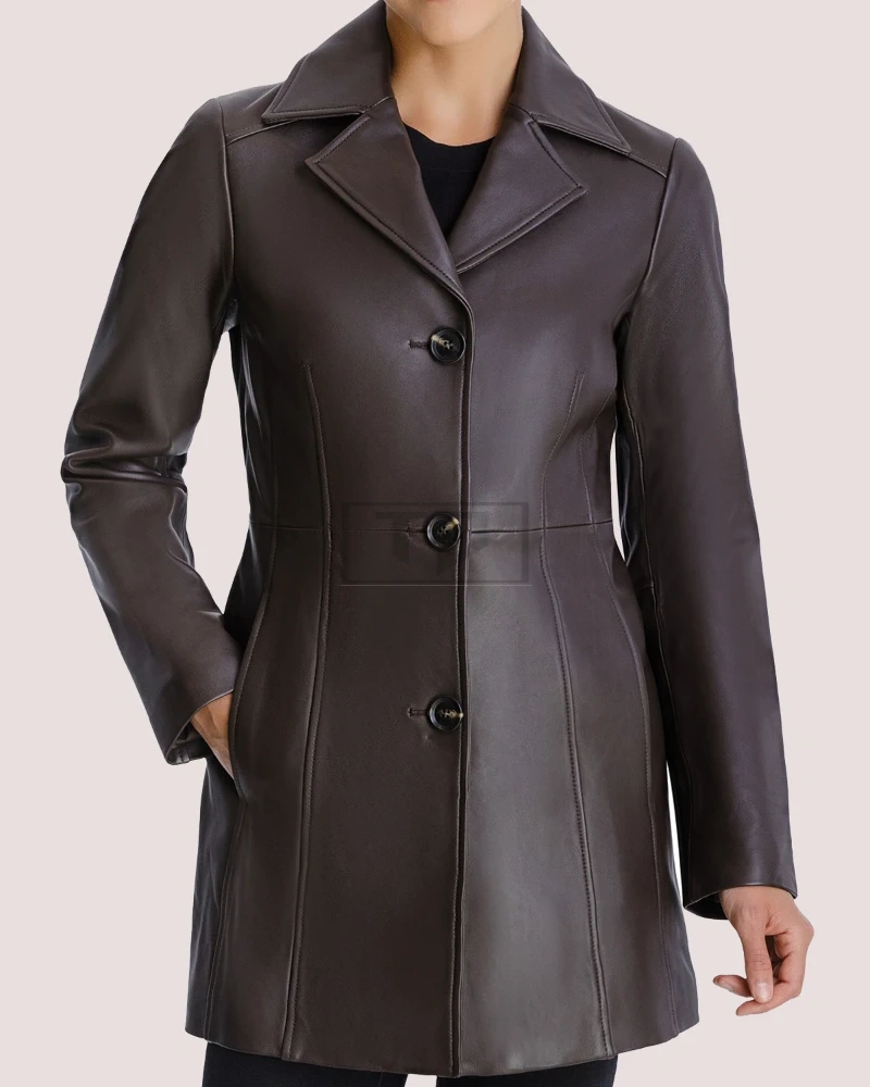 Petite Button Down Leather Coat - image 1