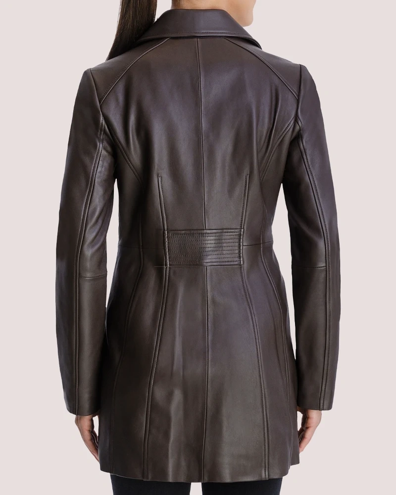 Petite Button Down Leather Coat - image 2